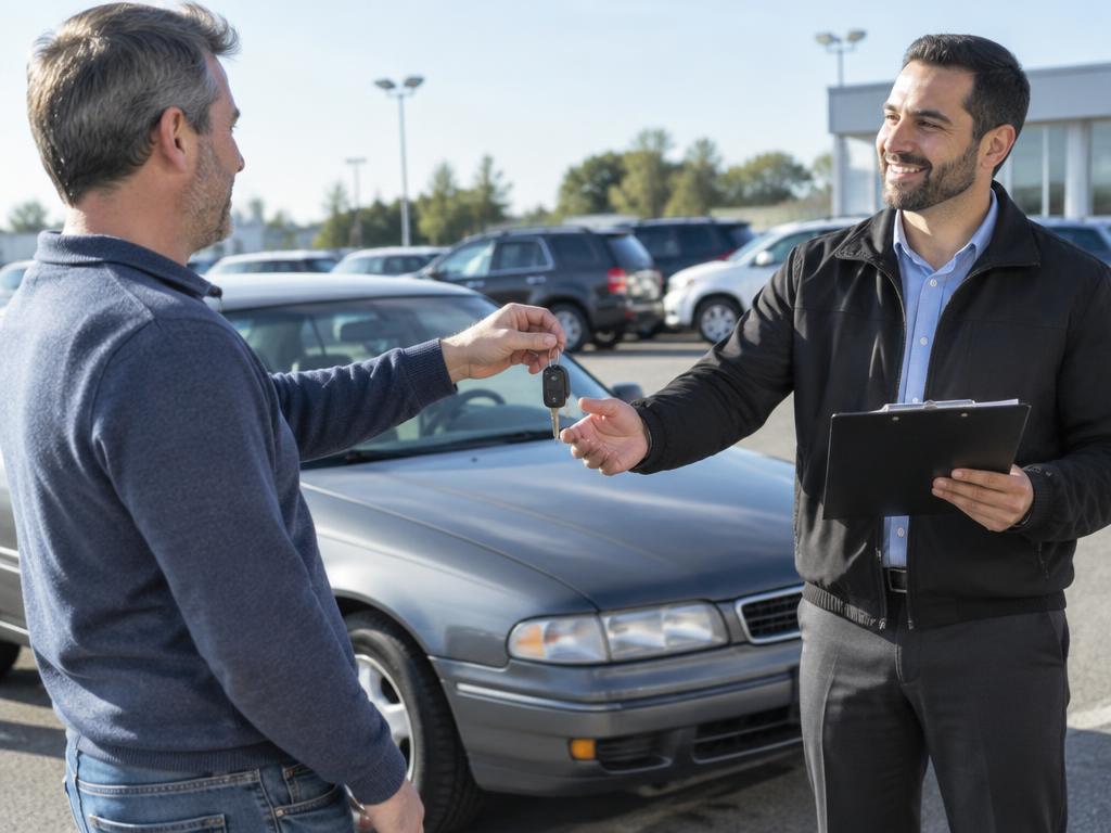 Customer handing over keys for a trade-in appraisal at Byrider